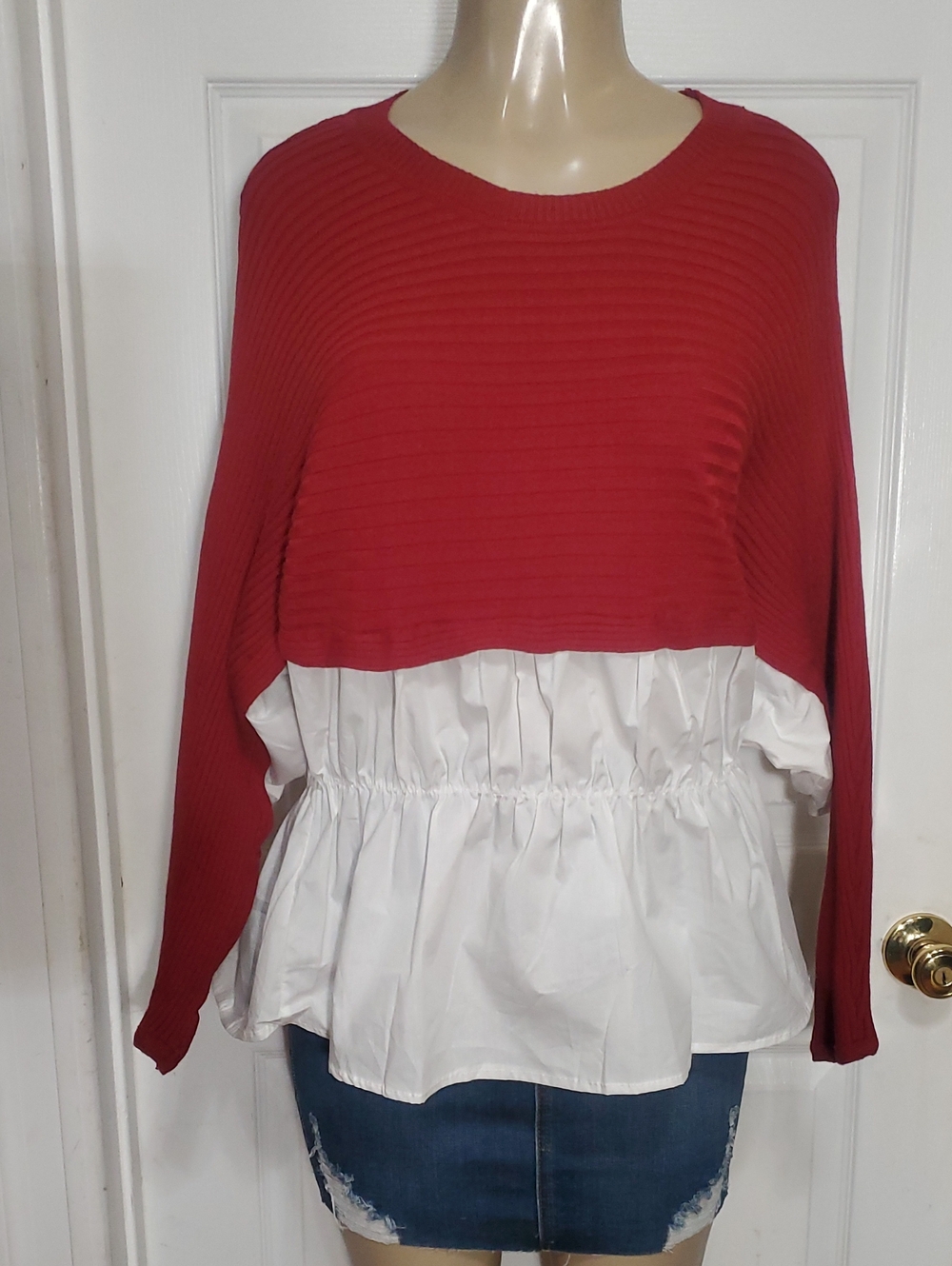 burgundy Layered Peplum Pullover Sweater
